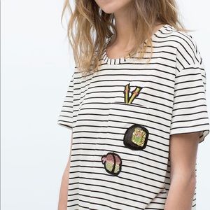 ZARA striped embellished sushi t-shirt